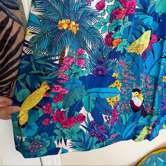 VINTAGE Jos A Bank tropical bird pleat midi skirt - Picture 4 of 13